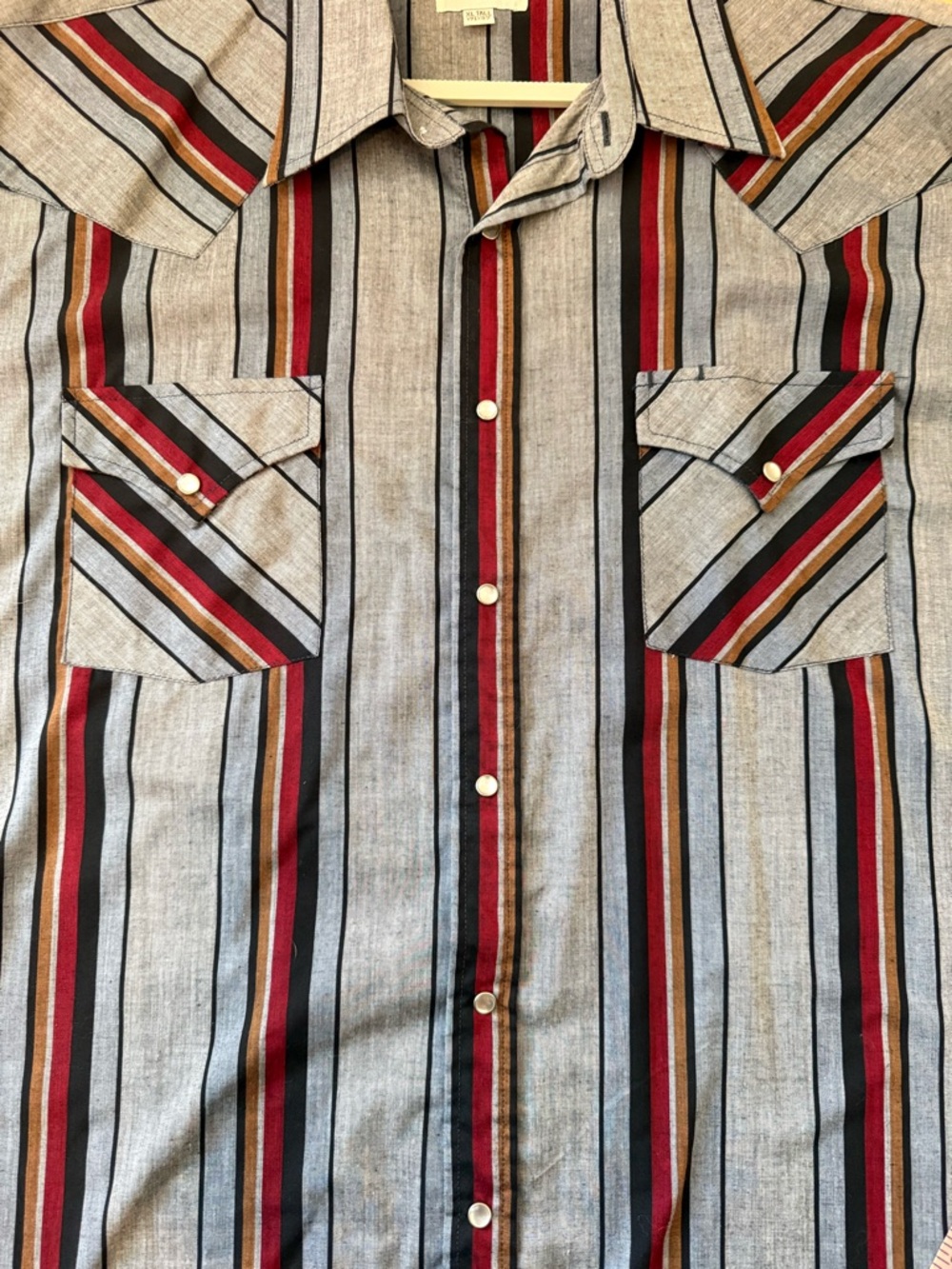 ELY Cattleman Western Shirt Men XL Tall Pearl Snap Striped Gray Red Vintage - Picture 13 of 14